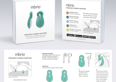 Package design and instruction manual for Mbio Pregnancy Earbud Adapters.