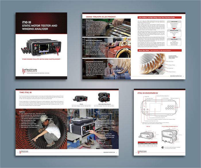 Brochure for the Electrom iTIG-3 motor tester.